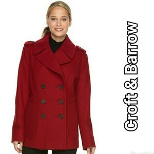 Women's plus size red wool pea coat plus size 1X Croft & Borrow NWT